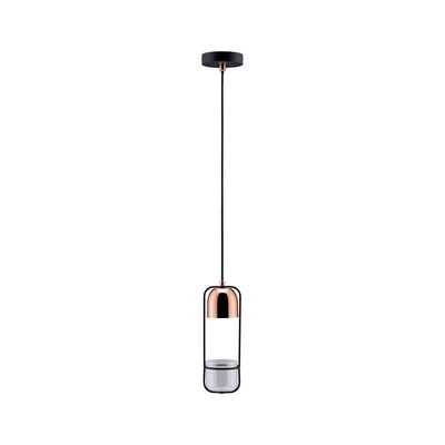 Moderne hanglamp met koperkleurig metaal en zwart frame voor stijlvolle binnenverlichting