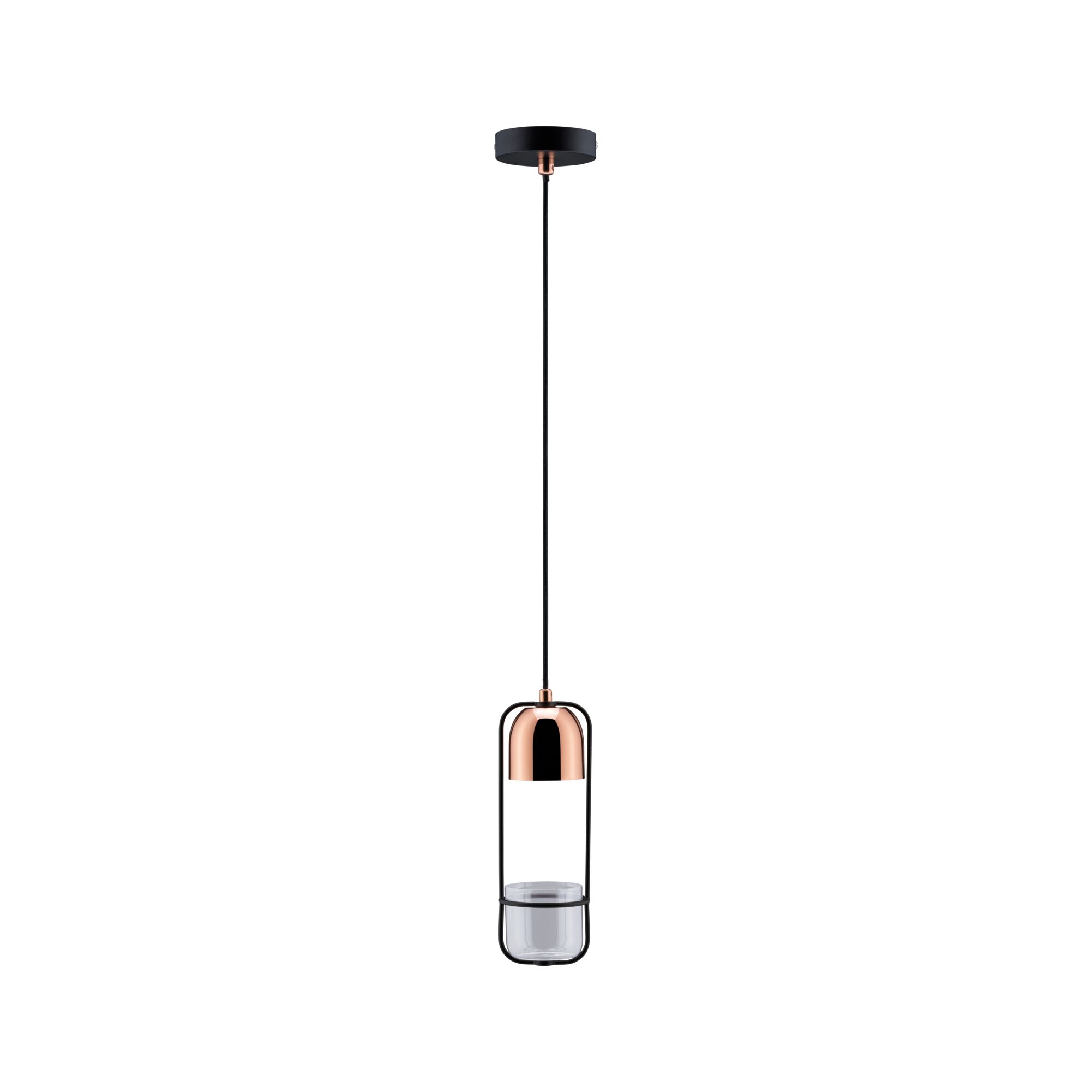 Suspension moderne en cuivre et verre avec cadre métallique noir pour un éclairage intérieur élégant