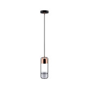 Suspension moderne en cuivre et verre avec cadre métallique noir pour un éclairage intérieur élégant