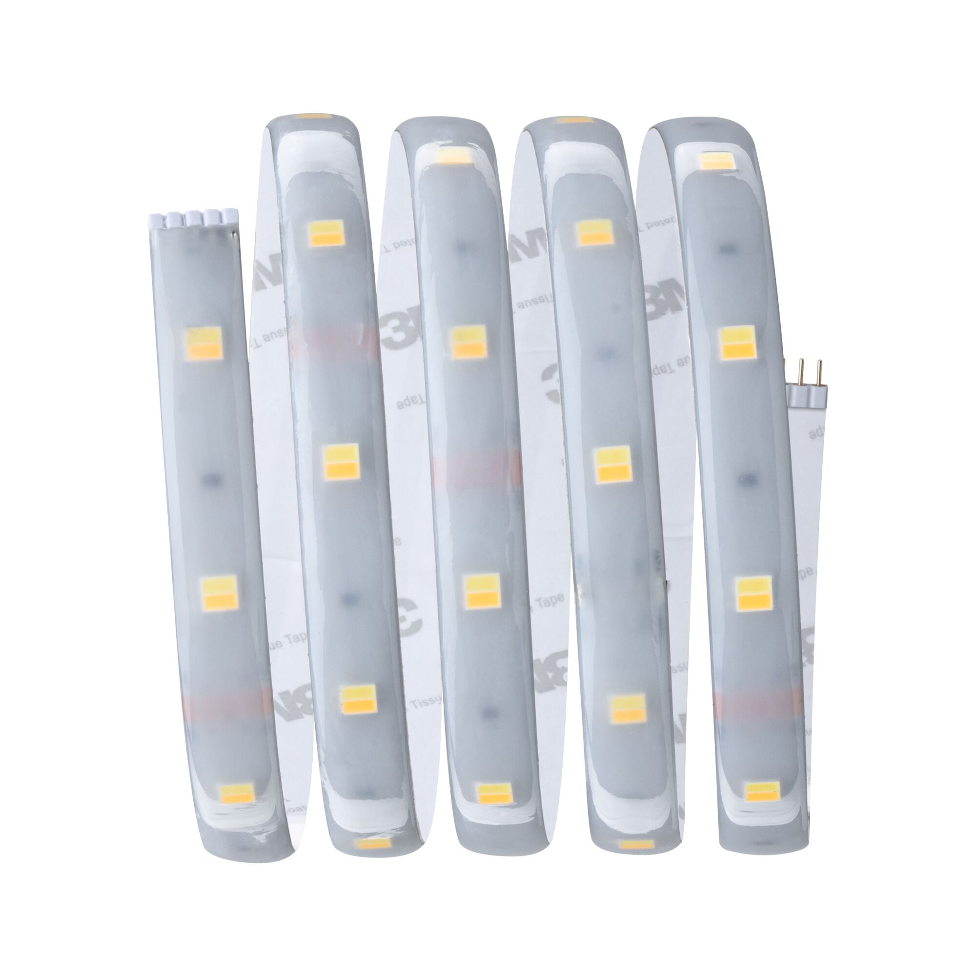 Flexibler LED-Lichtstreifen mit weißen LEDs und selbstklebender Rückseite für vielseitige Beleuchtung.