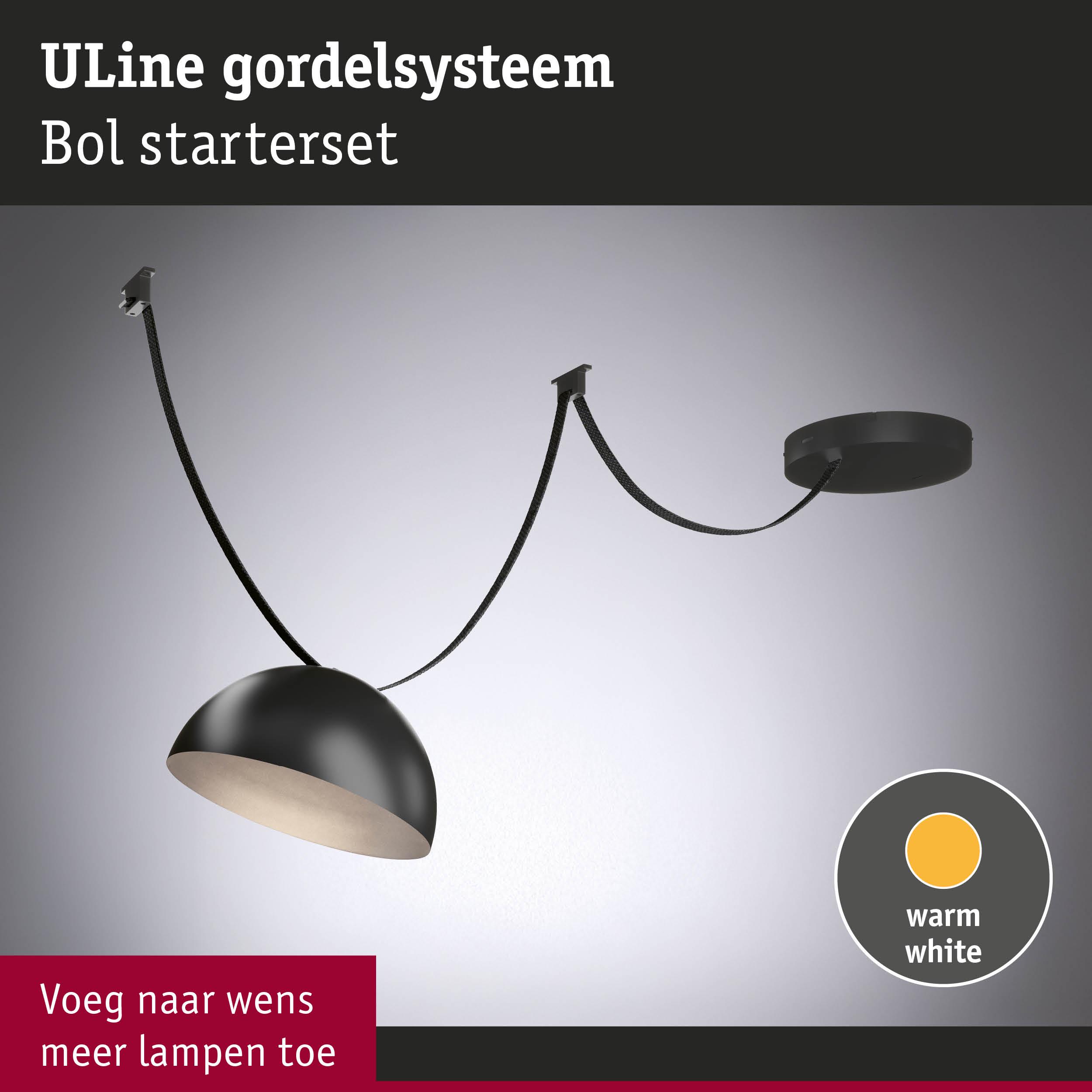 Zwart ULine gordelsysteem Bol starterset met warmwit licht en verstelbare kabel voor flexibele verlichting