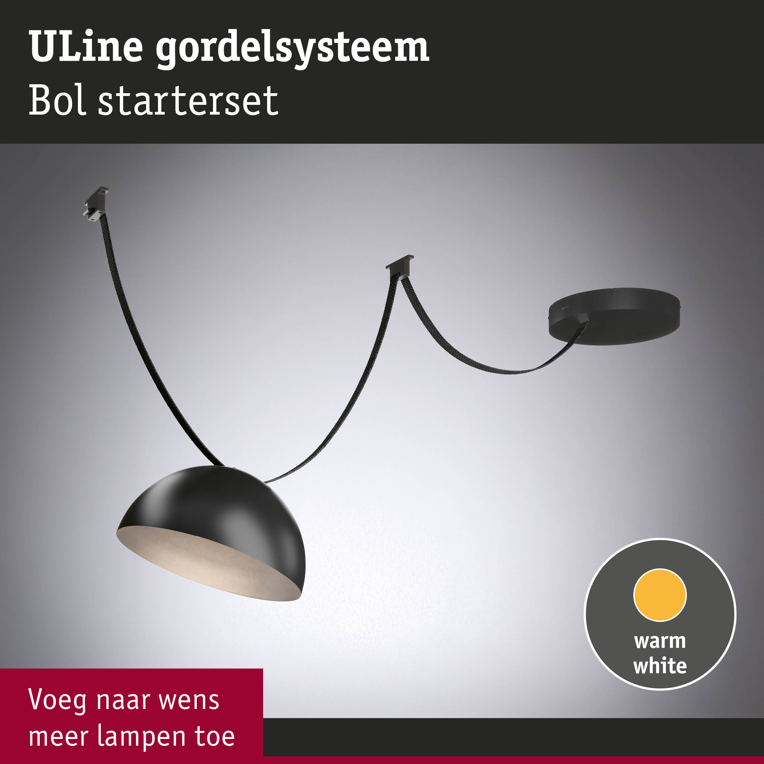 Zwart ULine gordelsysteem Bol startersset met warm wit licht en flexibele lampverbindingen