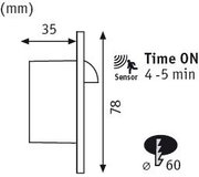 Technical drawing of white LED recessed spotlight with sensor, 78 mm height, 35 mm depth, 60 mm diameter.