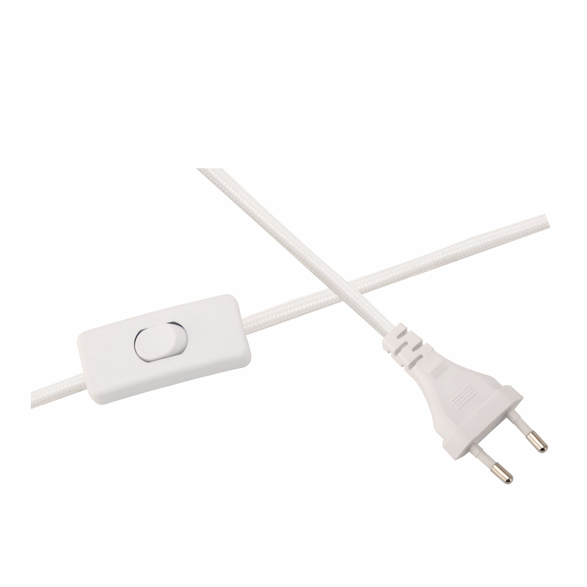 Câble d'alimentation blanc avec interrupteur et prise Euro, cordon textile pour lampes