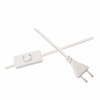 White power cable with switch and Euro plug, textile cord for lamps and lighting