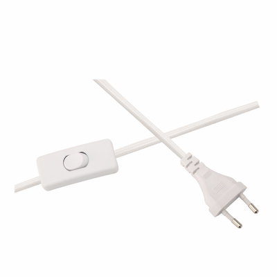 Câble d'alimentation blanc avec interrupteur et prise Euro, cordon textile pour lampes