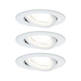 Three white plastic recessed spotlights with adjustable heads for flexible LED lighting solutions