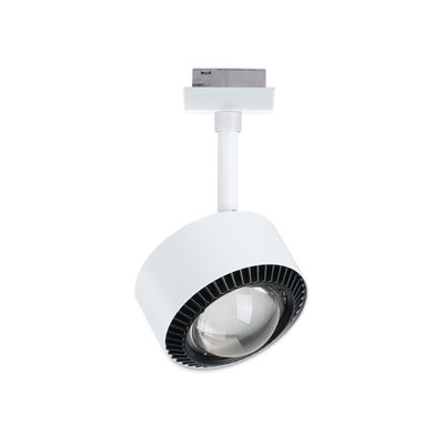 Moderner weißer LED-Spot mit schwarzem Lüfterring für Schienensystembeleuchtung