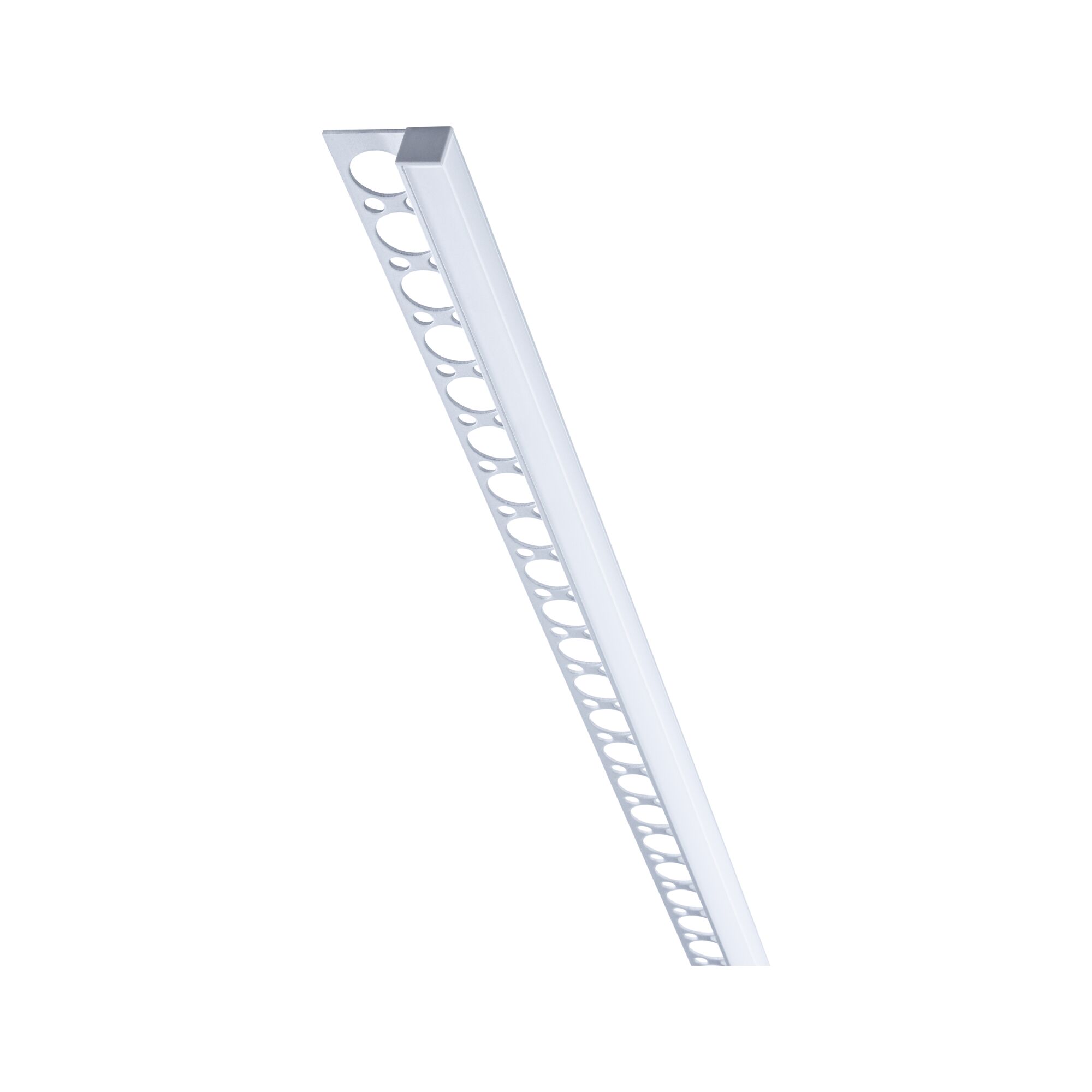 Wit aluminium LED-profiel met geperforeerd ontwerp voor moderne verlichting en LED-stripinstallaties.