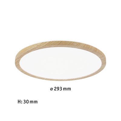 Plafonnier LED rond avec cadre en bois naturel, diamètre 293 mm, hauteur 30 mm, éclairage moderne
