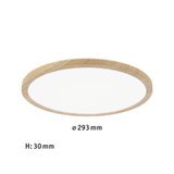 Plafonnier LED rond avec cadre en bois naturel, diamètre 293 mm, hauteur 30 mm, éclairage moderne