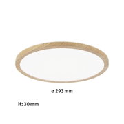Plafonnier LED rond avec cadre en bois naturel, diamètre 293 mm, hauteur 30 mm, éclairage moderne