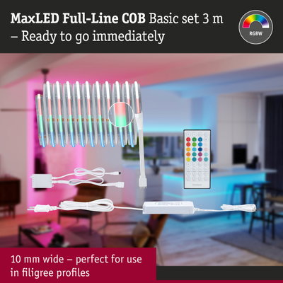 MaxLED Full-Line COB 3m LED strip set with remote for RGBW colour changing lighting