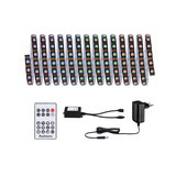 Colorful LED strip with remote, power adapter, and controller for versatile lighting setups.