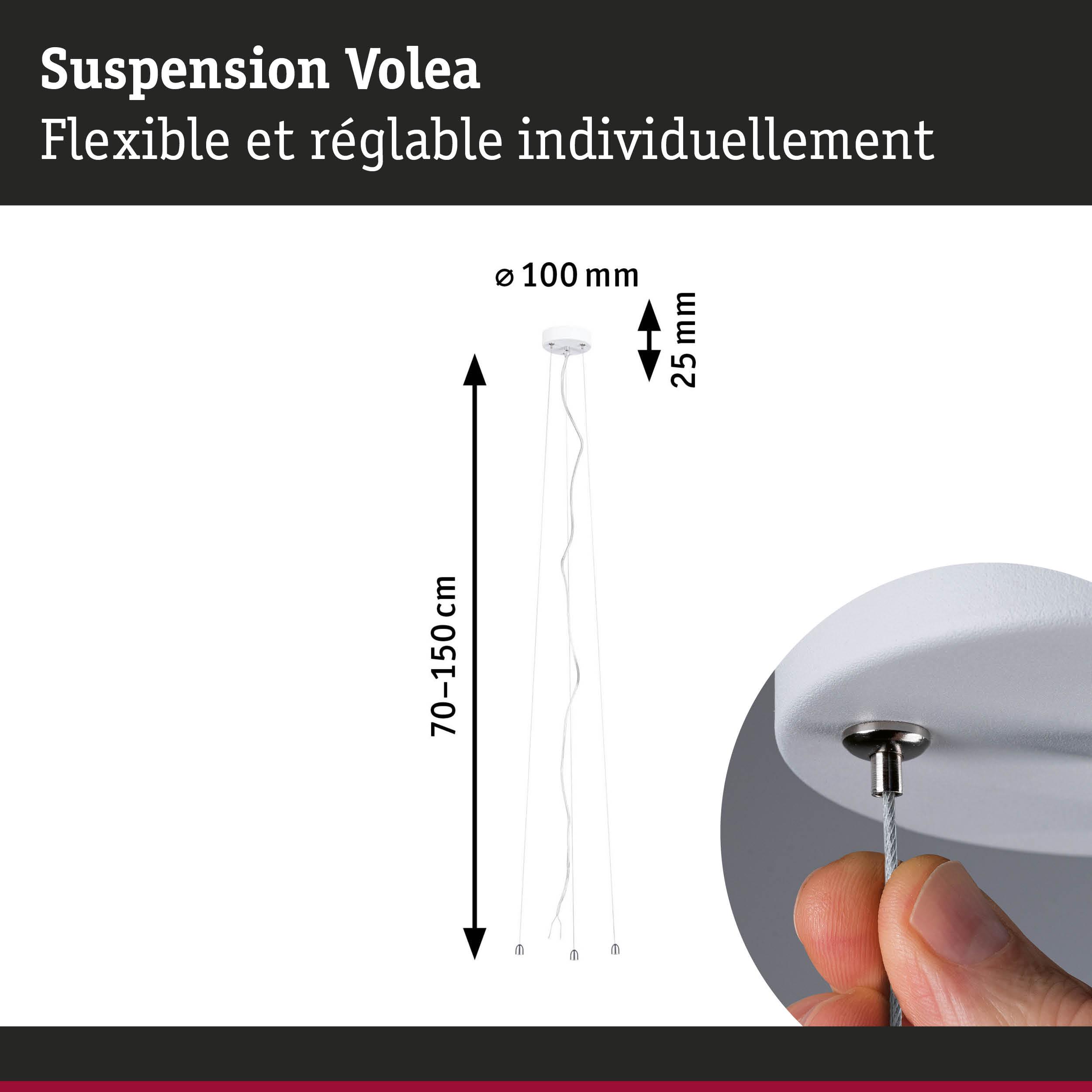 Suspension Volea blanche flexible et réglable de 70 à 150 cm en métal