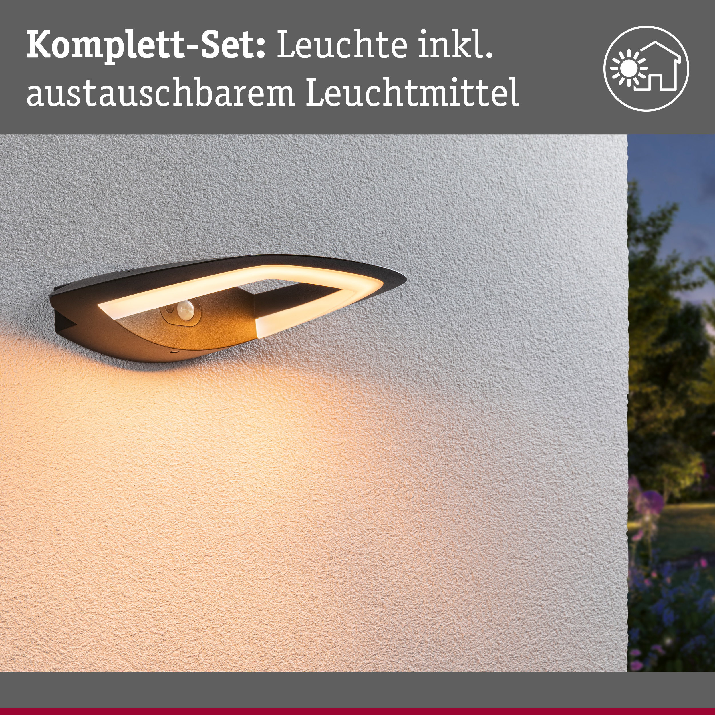 Moderne schwarze Außenwandleuchte mit warmweißem Licht und austauschbarem Leuchtmittel für Hauswandbeleuchtung