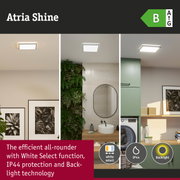 Atria Shine white LED ceiling light with IP44 protection and backlight technology for bathroom use.