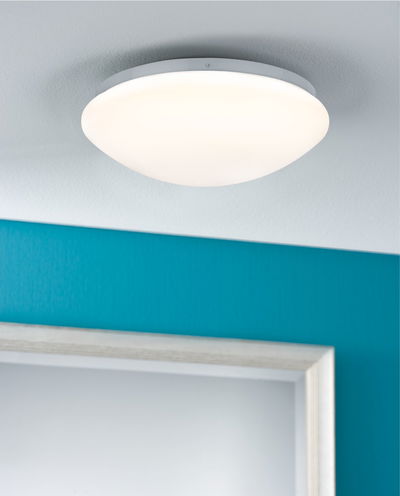 Runde weiße Deckenleuchte aus Kunststoff mit warmweißem Licht für moderne Wohnräume