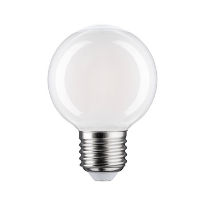 Small round LED bulb with clear glass and metal base for energy-efficient lighting solutions