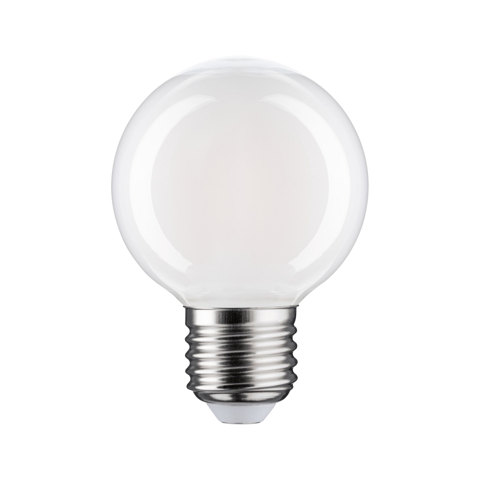 Kleine runde LED-Glühbirne mit transparentem Glas und Metallfassung für energiesparende Beleuchtung