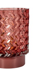 Photophore en verre rouge avec motif en zigzag et base mate pour éclairage décoratif