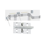 Transparante kunststof beugel met metalen klemmen voor montage van LED-strips in hoeken.