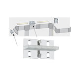 Transparante kunststof beugel met metalen klemmen voor montage van LED-strips in hoeken.