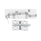 Transparent plastic bracket with metal clips for mounting LED strips in corners.