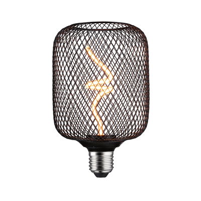 Ampoule LED avec grille métallique noire et filament blanc chaud décoratif pour éclairage élégant