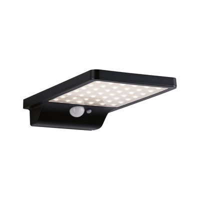 Black LED outdoor wall light with motion sensor and square panel for garden lighting