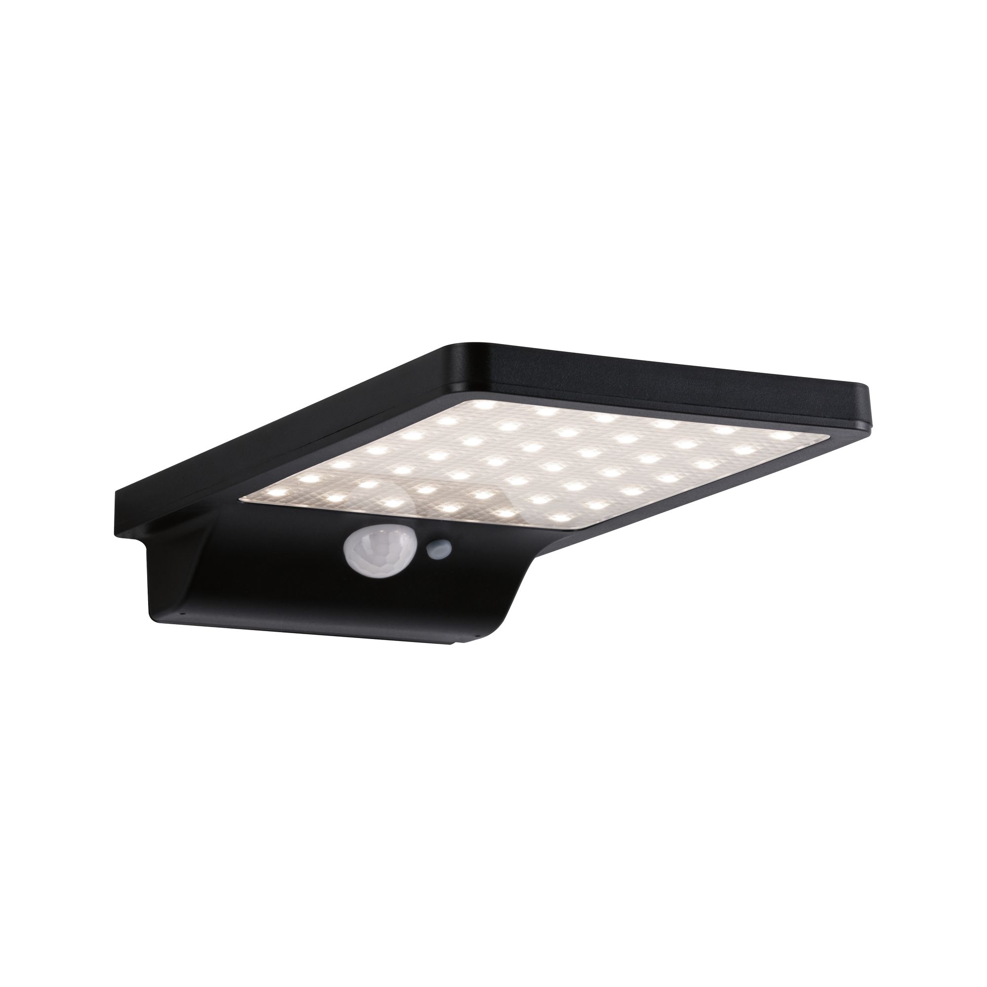 Solar LED Exterior wall light Solveig Motion sensor incl. motion sensor IP44 3000K 338lm Black Black square LED outdoor light with motion sensor for energy-efficient exterior lighting