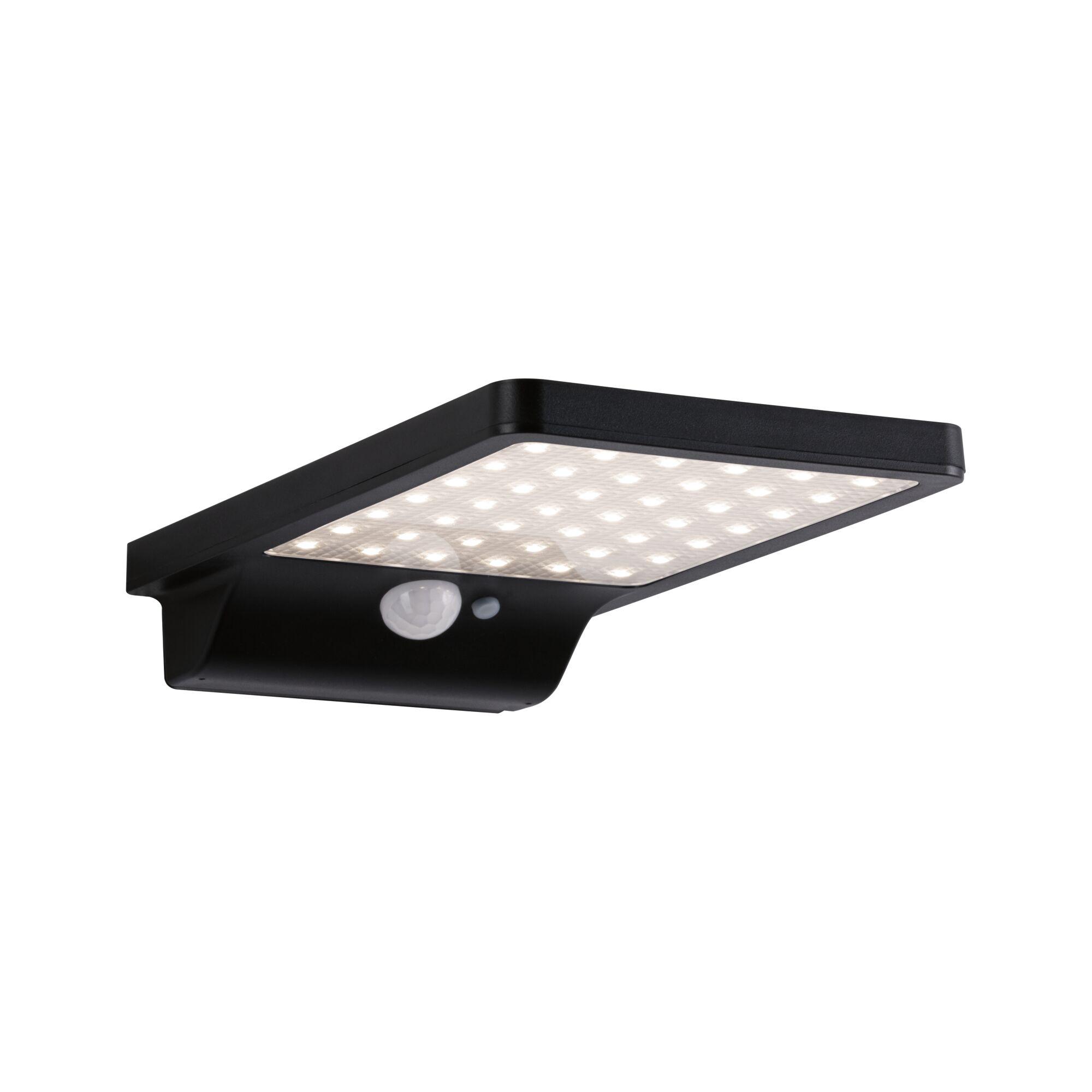 Solar LED-wandarmatuur voor buiten Solveig Bewegingsmelder incl. bewegingsmelder IP44 3000K 338lm Zwart Zwarte LED-buitenlamp met bewegingssensor en vierkant ontwerp voor energiezuinige verlichting