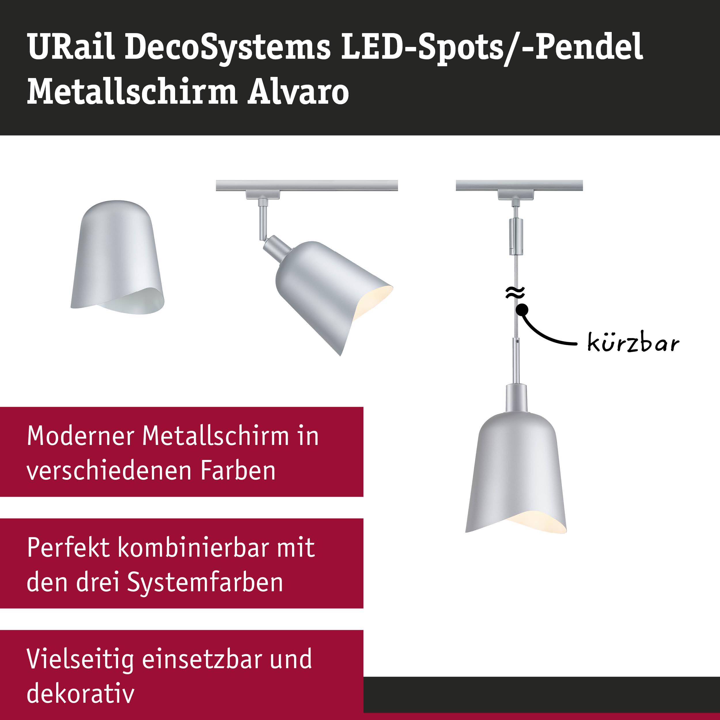 Moderner silberner Metallschirm Alvaro für LED-Spots und Pendel, kürzbar und vielseitig einsetzbar