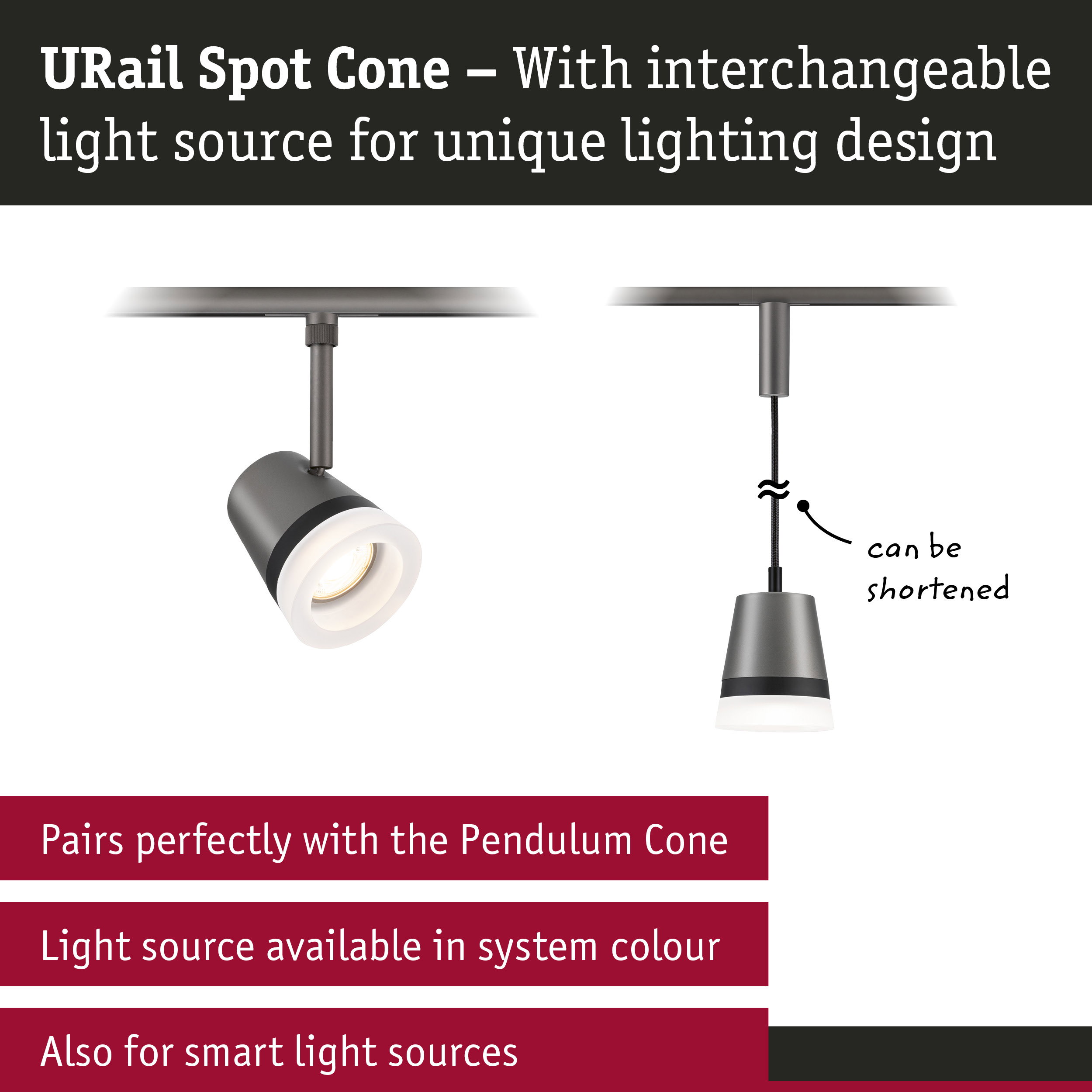 URail Rail spot Cone GU10 max. 10W dimmable 230V Titanium