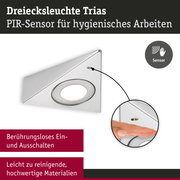 Dreieckige Edelstahl-Einbauleuchte mit PIR-Sensor für berührungsloses Ein- und Ausschalten