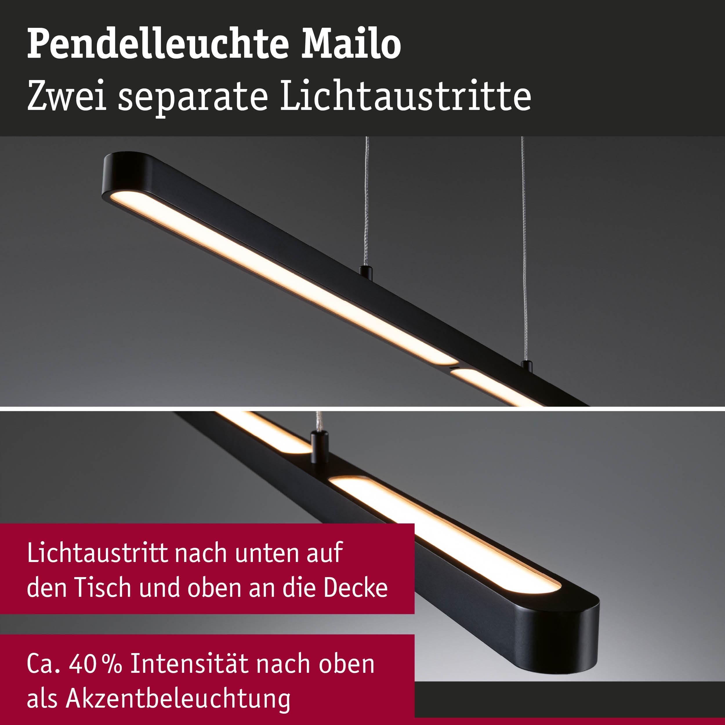 Pendelleuchte Mailo in Schwarz mit zwei separaten Lichtaustritten für Tisch- und Deckenbeleuchtung