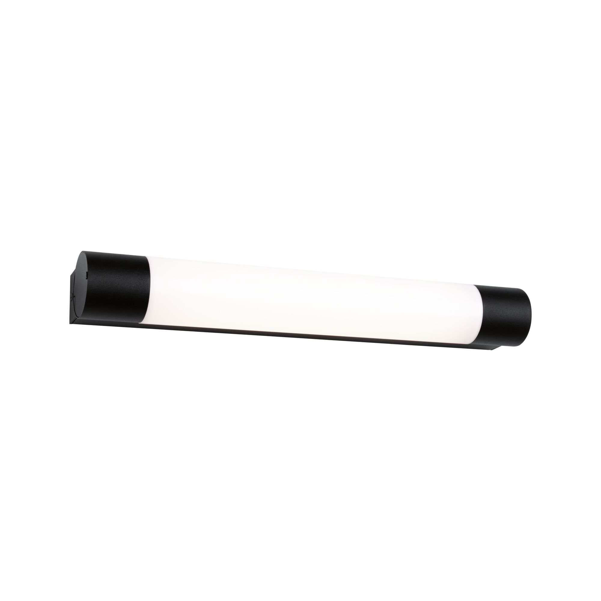 Black LED wall light with white plastic diffuser for modern indoor lighting solutions