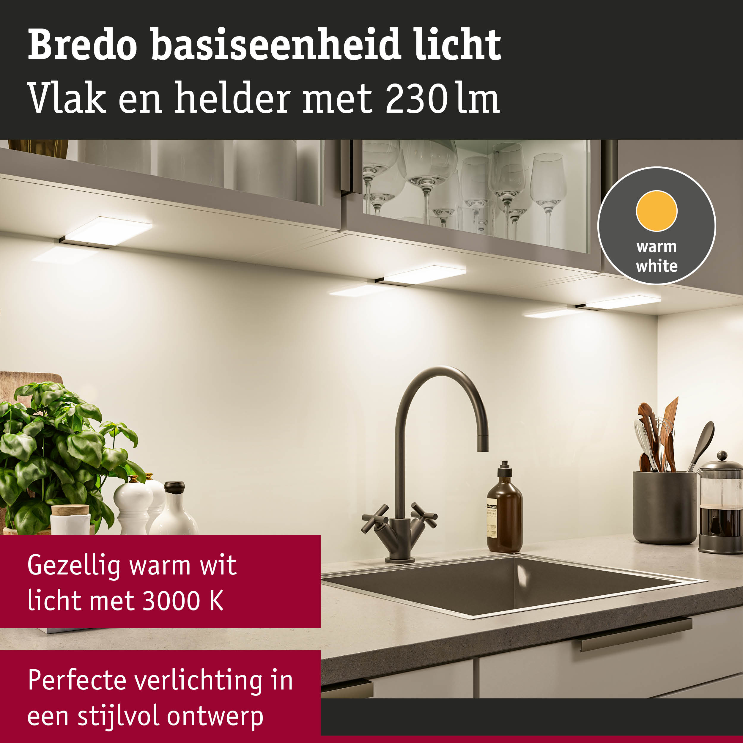 Moderne Bredo LED onderbouwverlichting in warm wit met 230 lumen voor stijlvolle keukenverlichting