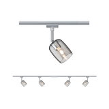 Four-light track spotlight with smoked glass and silver metal for modern indoor lighting design