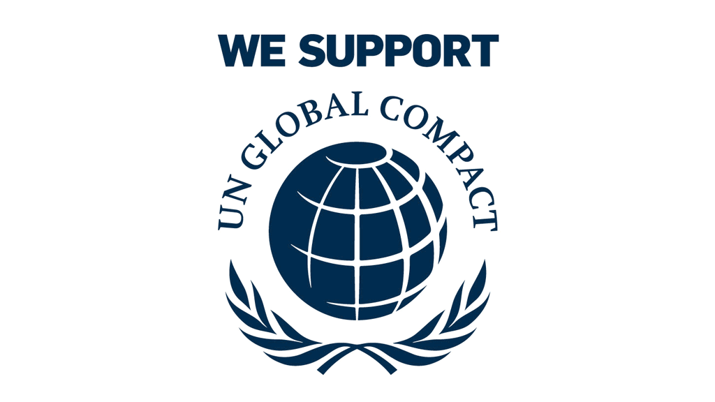 Logo der UN Global Compact Initiative in Blau auf weißem Hintergrund zur Unterstützung nachhaltiger Unternehmensziele.