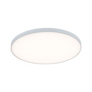 Round ceiling light with white plastic shade and grey metal frame for indoor lighting