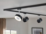 Schwarze LED-Deckenschiene mit drei verstellbaren Spots aus Metall für moderne Raumbeleuchtung