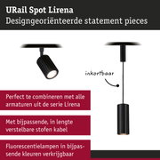 Zwarte URail Spot Lirena van metaal met verstelbare stoffen kabel voor flexibele verlichting