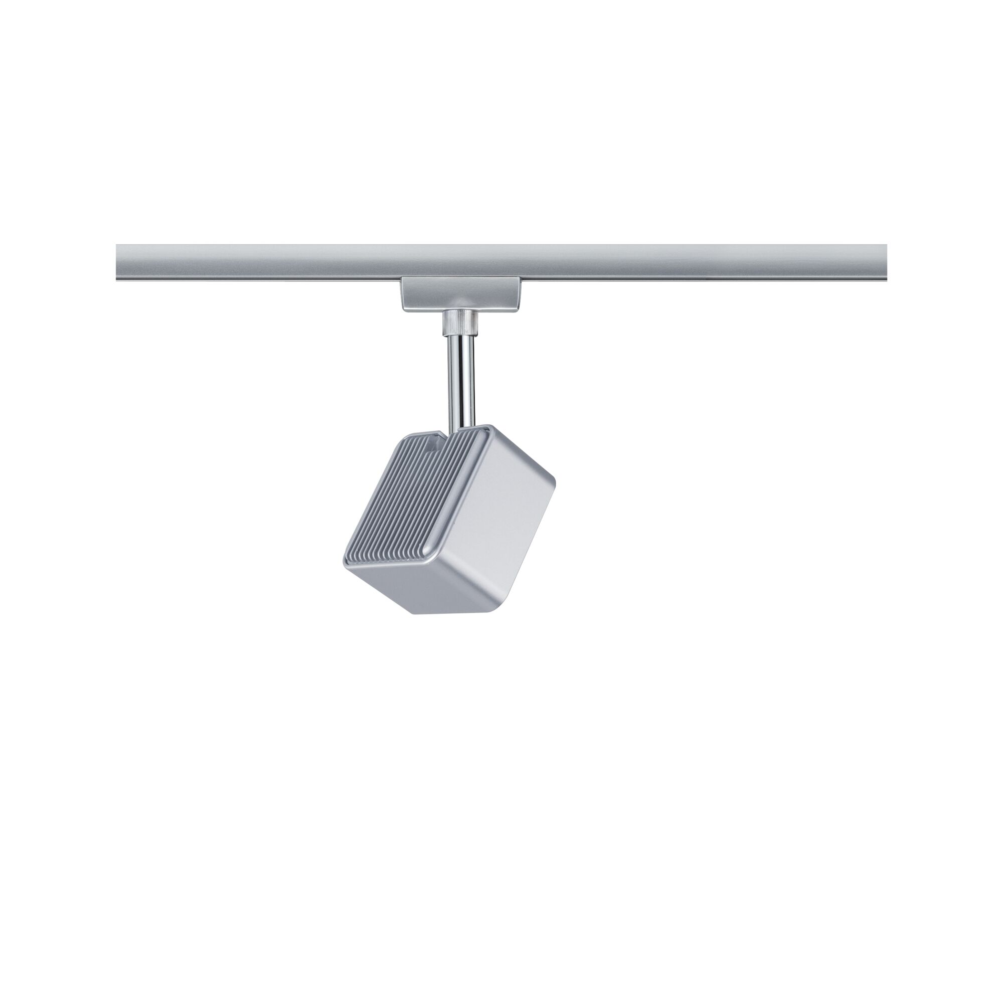 Modern square LED spotlight in silver aluminum for indoor track lighting systems