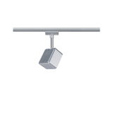 Modern square LED spotlight in silver aluminum for indoor track lighting systems
