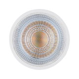Round spotlight with clear glass and orange LED bulb for energy-efficient lighting solutions