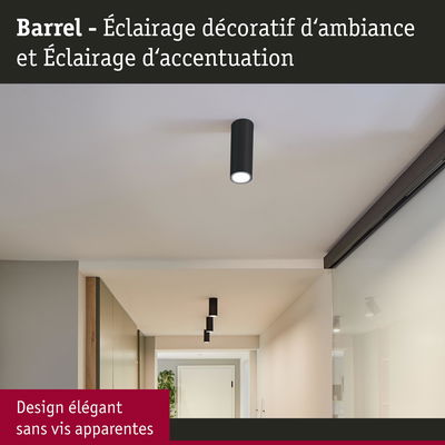 Plafonnier cylindrique noir en métal au design élégant sans vis apparentes pour éclairage d’ambiance