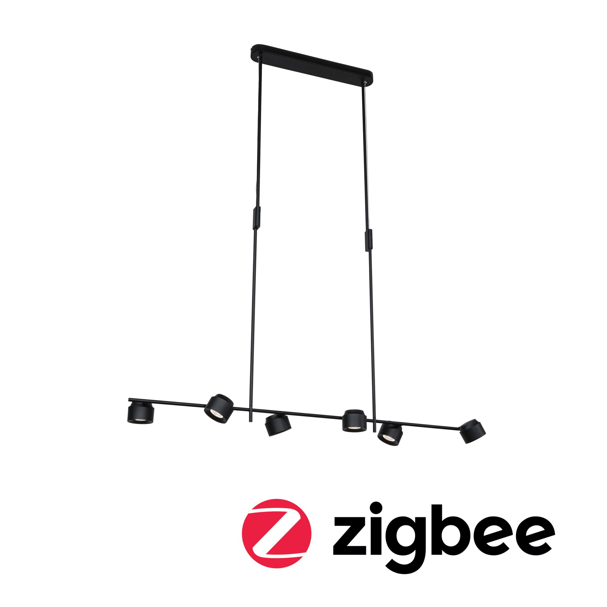 LED Pendelleuchte Smart Home Zigbee 3.0 Puric Pane Effect Effect 2700K 6x450lm / 200lm 6x6W / 3W Schwarz dimmbar Schwarze LED-Pendelleuchte mit sechs verstellbaren Spots aus Metall für moderne Innenräume