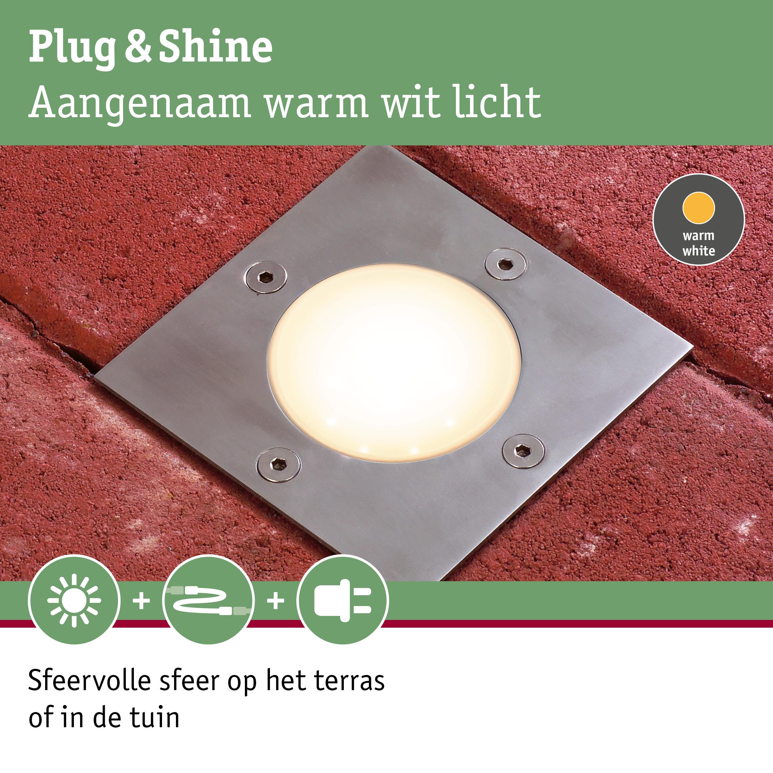 RVS inbouwgrondspot met warm wit licht voor sfeervolle terras- en tuinverlichting