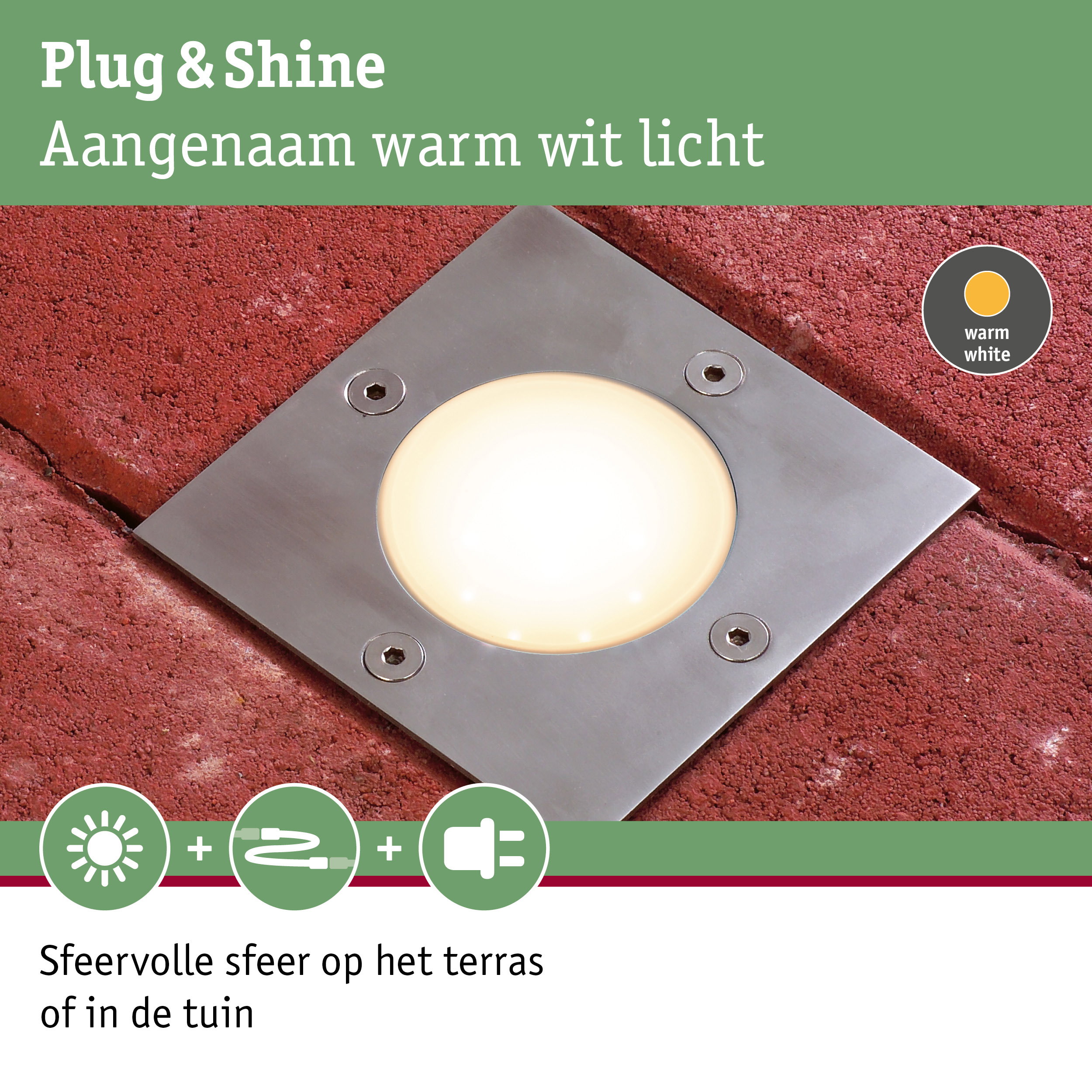RVS inbouwspot met warm wit licht voor sfeervolle terras- en tuinverlichting